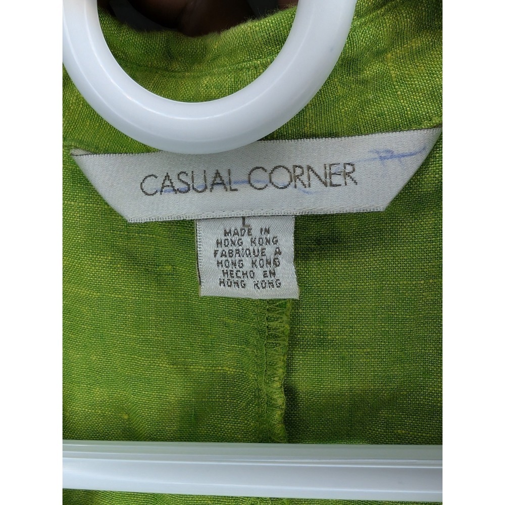 Vtg Casual Corner Women's Small* Bright Green Linen Sleeveless Button Down Top - Picture 4 of 6